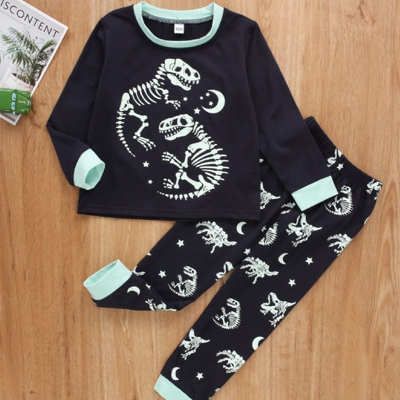 2kpl Poikien Dinosaur Skeleton Print Pitkähihaiset Rennot Pyjamat Top Pants