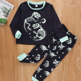 2kpl Poikien Dinosaur Skeleton Print Pitkähihaiset Rennot Pyjamat Top Pants