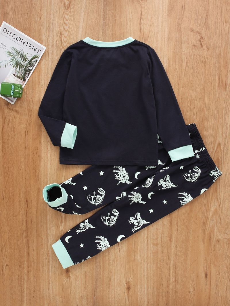 2kpl Poikien Dinosaur Skeleton Print Pitkähihaiset Rennot Pyjamat Top Pants