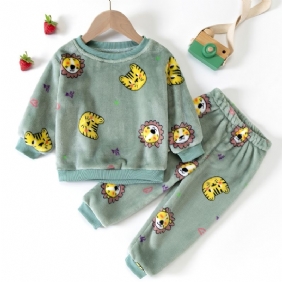 2kpl Toddler Poikien Tiger Print Pyjama-puku Flanelli Thermal Topit & Housut Talveksi Kotona