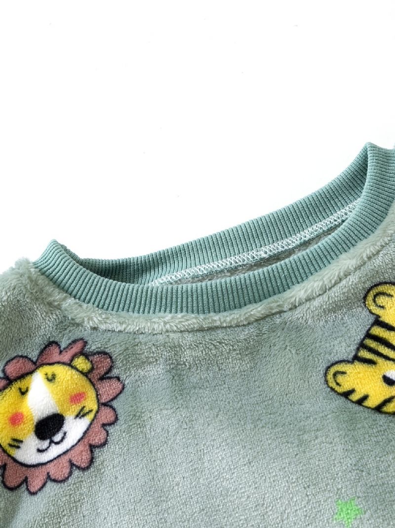 2kpl Toddler Poikien Tiger Print Pyjama-puku Flanelli Thermal Topit & Housut Talveksi Kotona