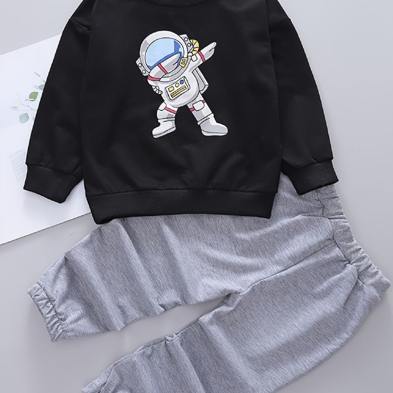 2kpl Vauvan Poikien Pullover Astronaut Print Pyöreäpääntietä Pitkähihainen Collegepaita Ja Housut Lasten Vaatteet