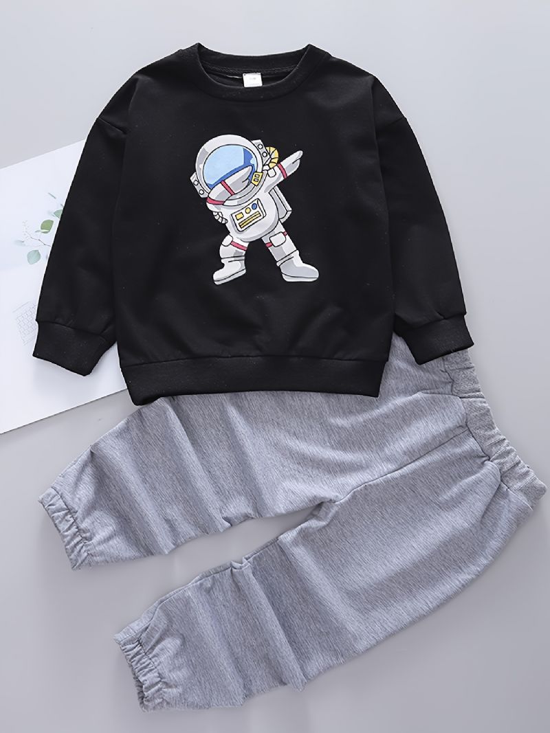 2kpl Vauvan Poikien Pullover Astronaut Print Pyöreäpääntietä Pitkähihainen Collegepaita Ja Housut Lasten Vaatteet