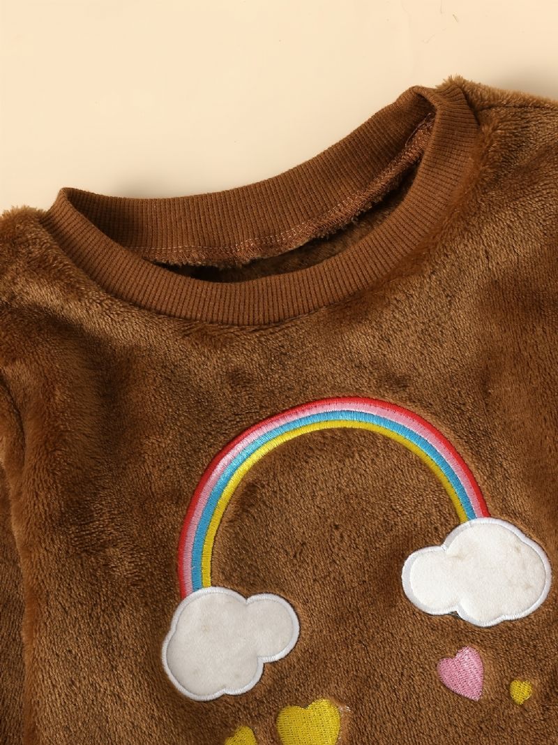 2kpl Vauvan Tyttöjen Cloud Rainbow Brodeerattu Pehmopaita Pitkähihainen Collegepaita Ja Housutsetti Lasten Vaatteet