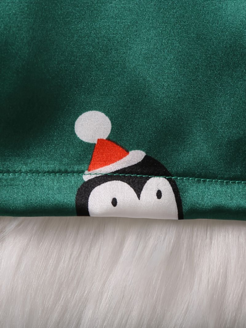 Lapset Tytöt Pojat Pingviinikuvio Satiini Lounge Wear Kotivaatteet Pitkähihainen Top & Yhteensopiva Housut Lasten Vaatteet Pyjamasetti