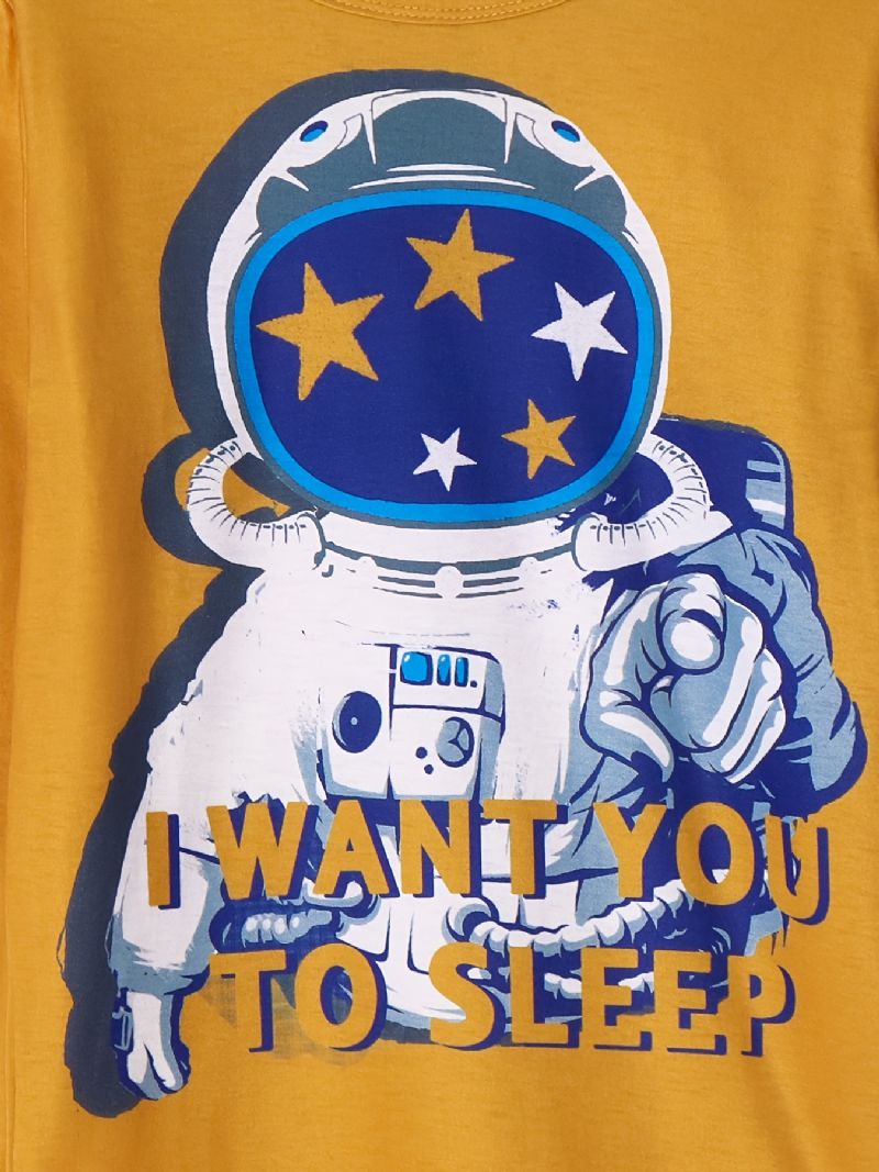 Lasten Poikien Pyjamat Astronaut Print Pyöreäkauluksinen Pitkähihainen Toppi & Housutsetti