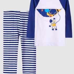 Lasten Poikien Pyjamat Astronaut Print Pyöreäkauluksinen Pitkähihainen Toppi & Raidat Housut