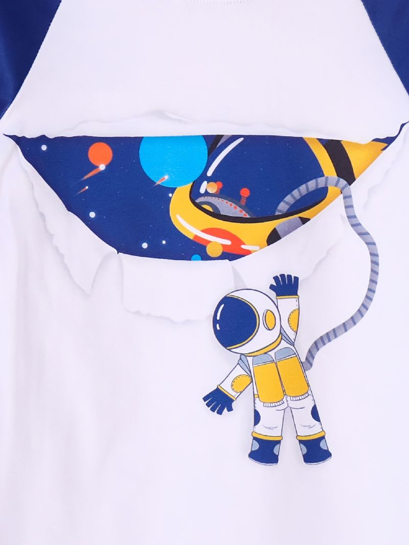 Lasten Poikien Pyjamat Astronaut Print Pyöreäkauluksinen Pitkähihainen Toppi & Raidat Housut