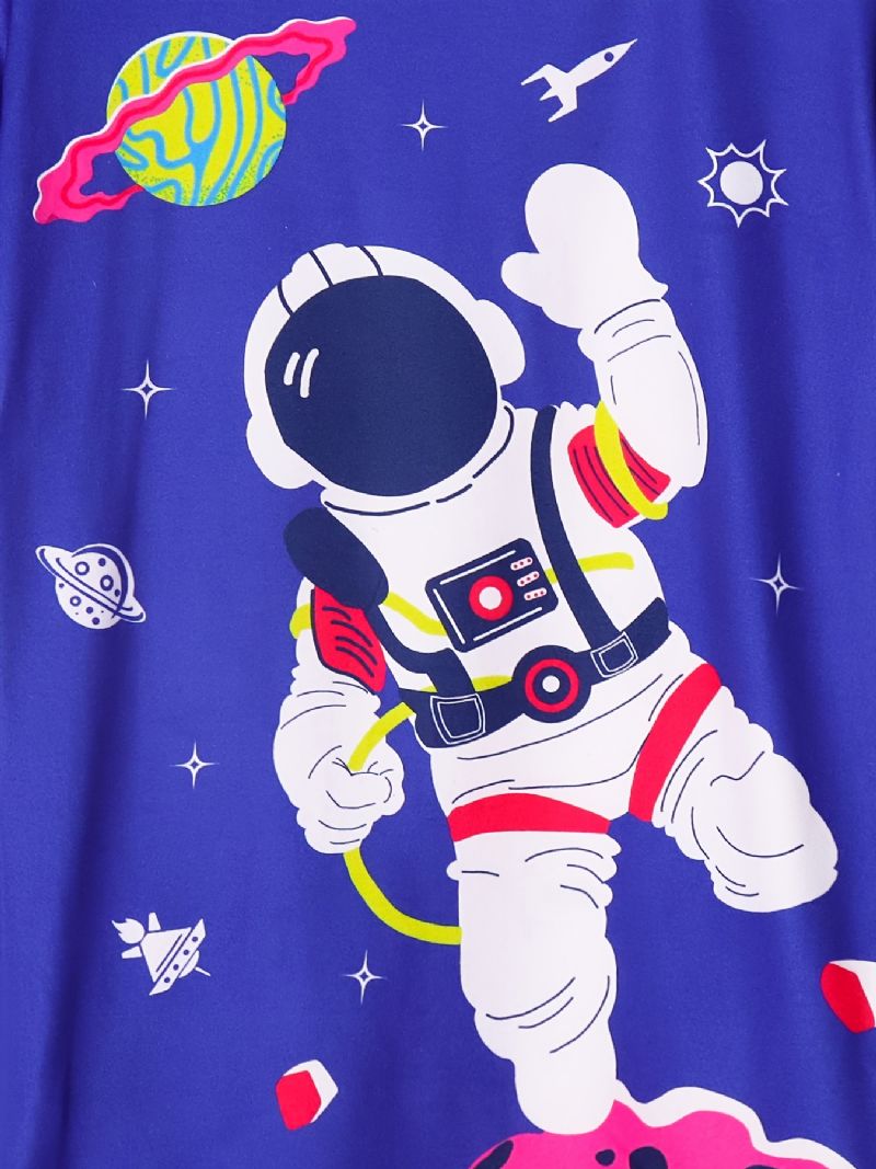 Lasten Poikien Pyjamat Sininen Astronaut Print Pyöreäkaula-aukoinen Lyhythihainen Toppi & Housut Vaatesetti