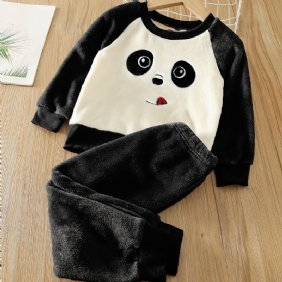 Poikien Fleece Panda Brodeerattu Pitkähihainen Toppi + Housut Lasten Vaatteet Talveksi