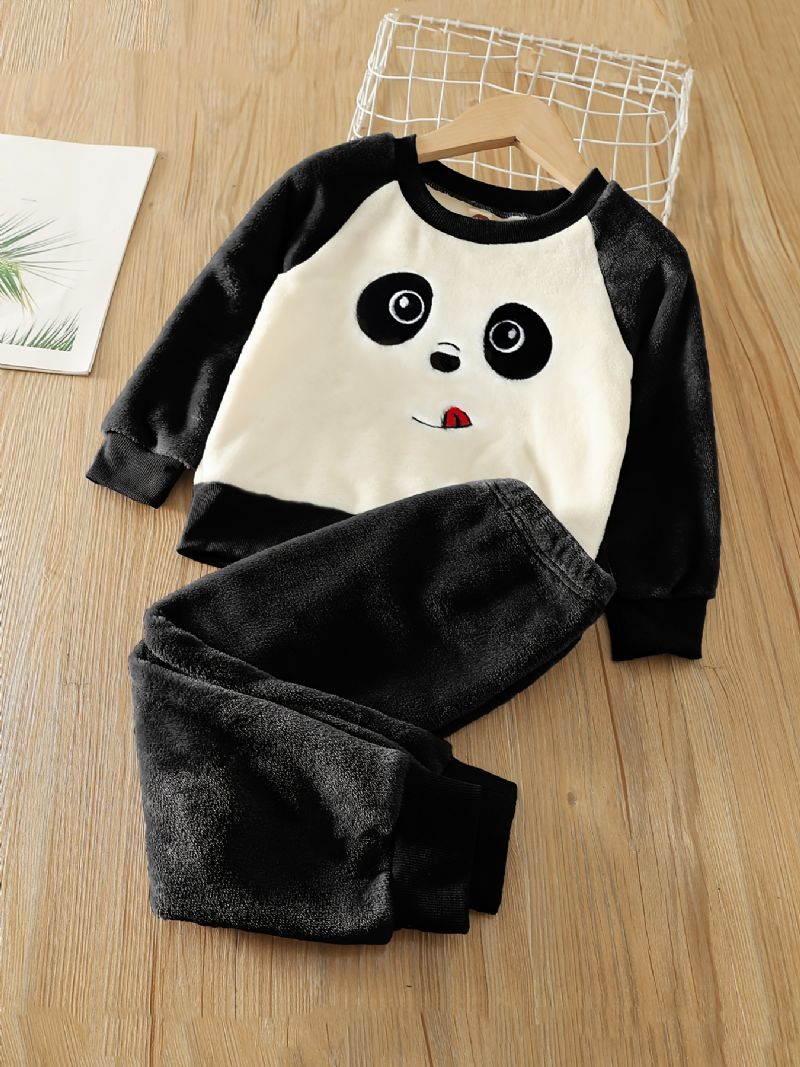 Poikien Fleece Panda Brodeerattu Pitkähihainen Toppi + Housut Lasten Vaatteet Talveksi