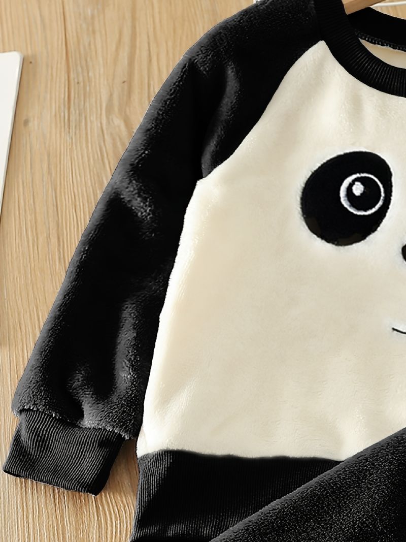 Poikien Fleece Panda Brodeerattu Pitkähihainen Toppi + Housut Lasten Vaatteet Talveksi