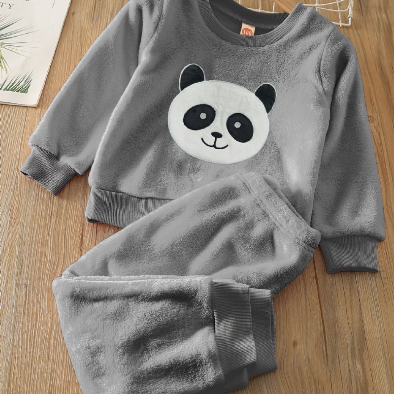 Poikien Fleece Panda Pitkähihainen Villapaita + Housusetti Lasten Vaatteet