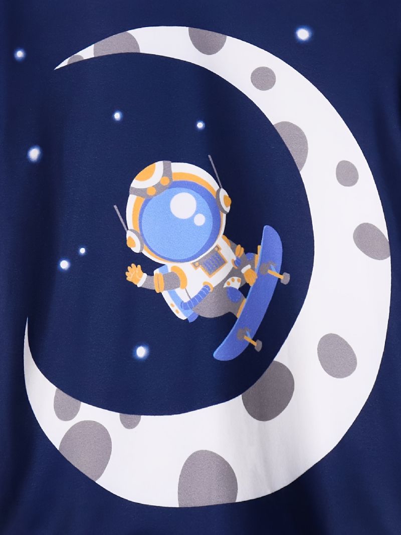Poikien Pyjama Moon Astronaut Print Pyöreäkaula-aukkoinen Pitkähihainen Toppi & Housutsetti