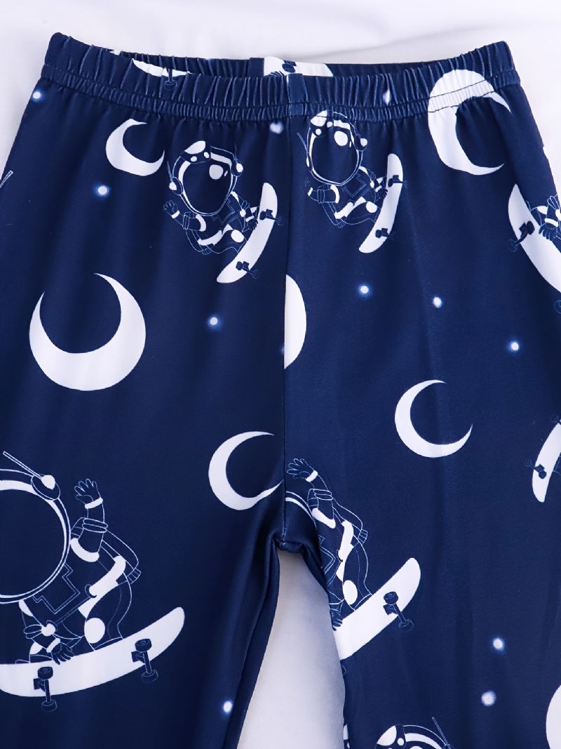 Poikien Pyjama Moon Astronaut Print Pyöreäkaula-aukkoinen Pitkähihainen Toppi & Housutsetti