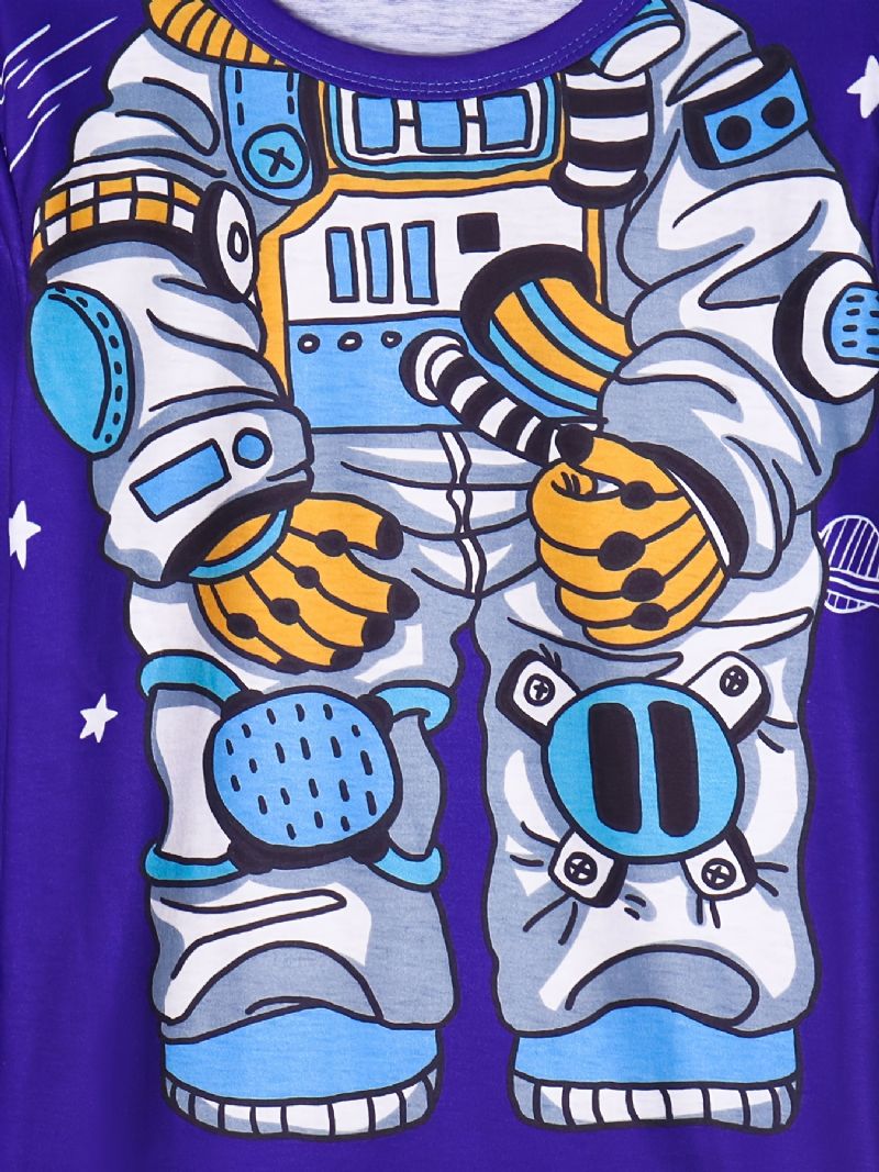 Poikien Pyjamat Astronaut Print Pyöreäkaula-aukoinen Pitkähihainen Toppi & Housutsetti