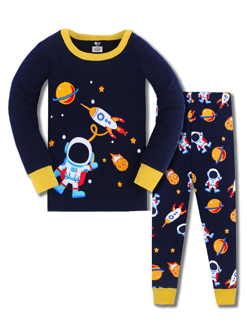 Poikien Pyjamat Perheasut Space Print Pyöreäpääntie Pitkähihainen Toppi & Housutsetti Lasten Vaatteet