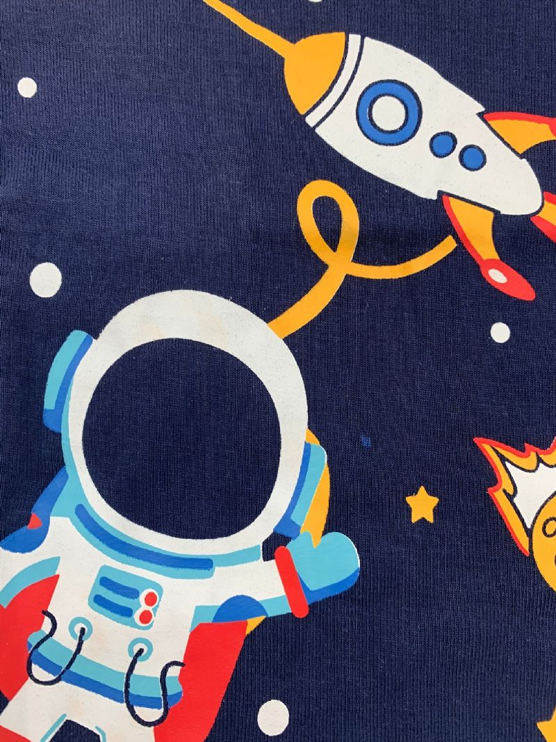 Poikien Pyjamat Perheasut Space Print Pyöreäpääntie Pitkähihainen Toppi & Housutsetti Lasten Vaatteet