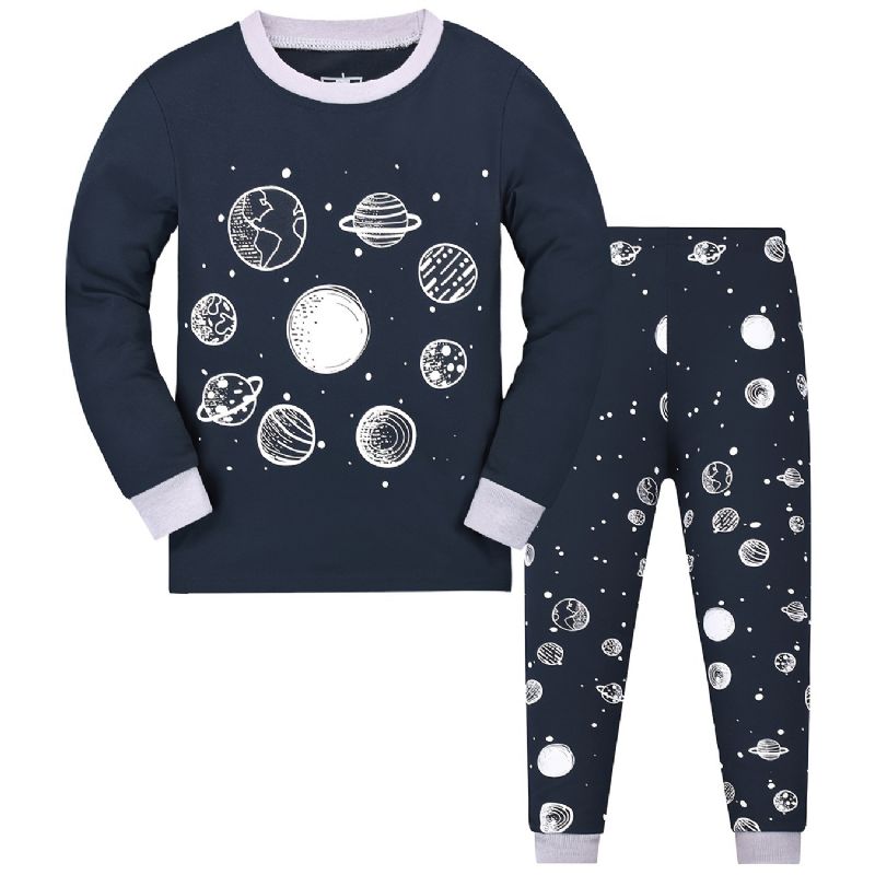 Poikien Space Print Pyjamasetti Pitkähihaiset Housut