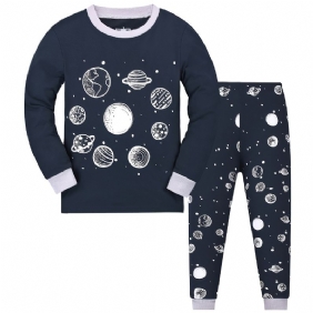 Poikien Space Print Pyjamasetti Pitkähihaiset Housut