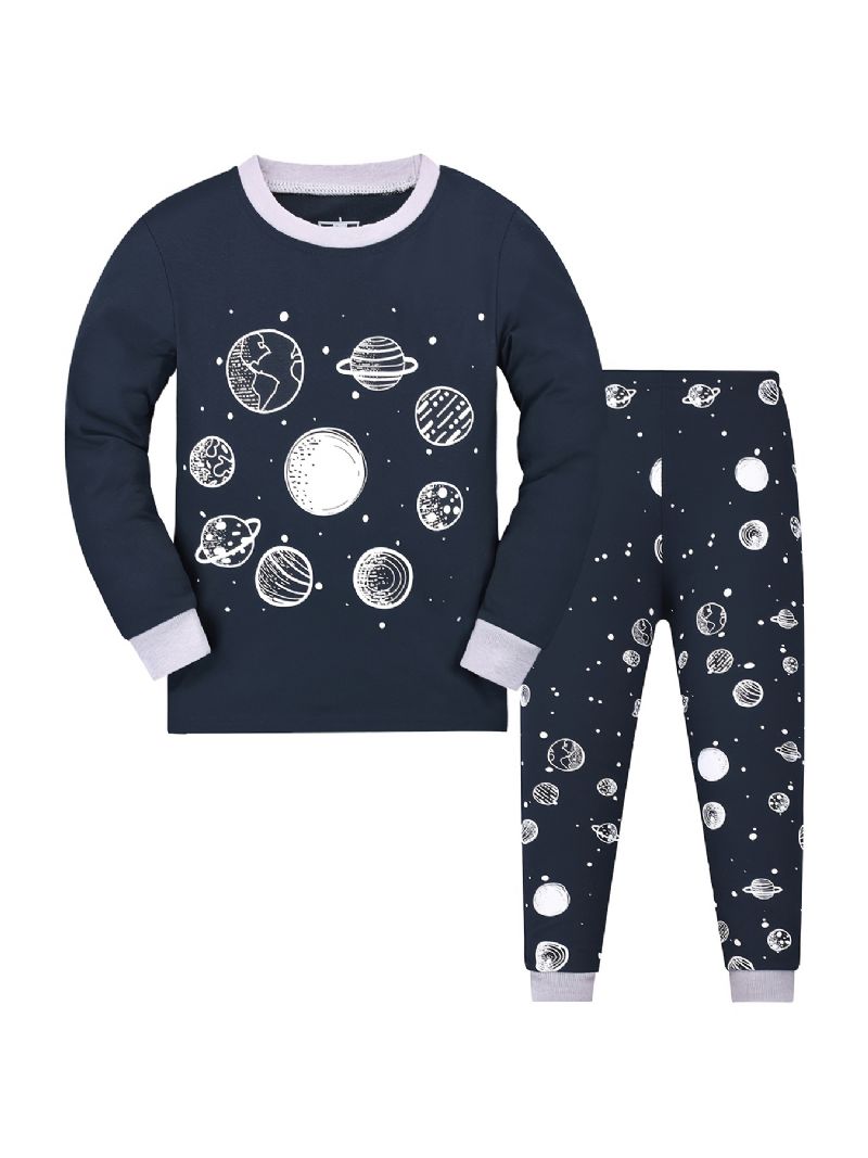 Poikien Space Print Pyjamasetti Pitkähihaiset Housut