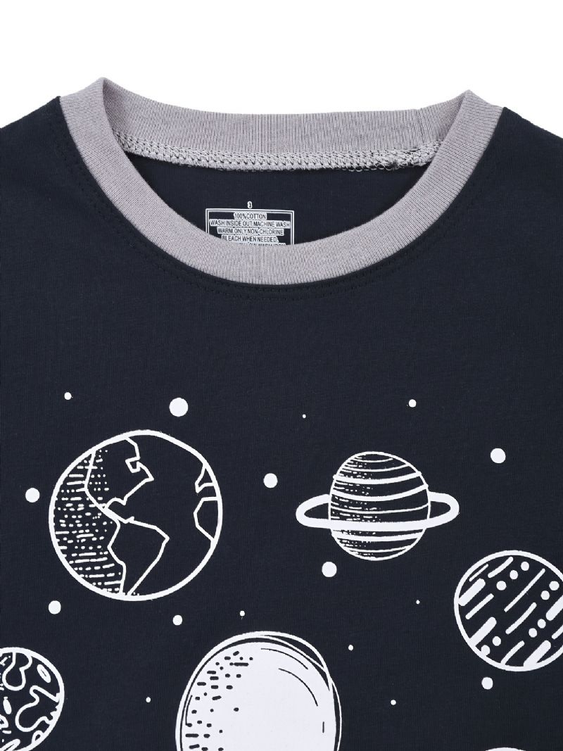 Poikien Space Print Pyjamasetti Pitkähihaiset Housut