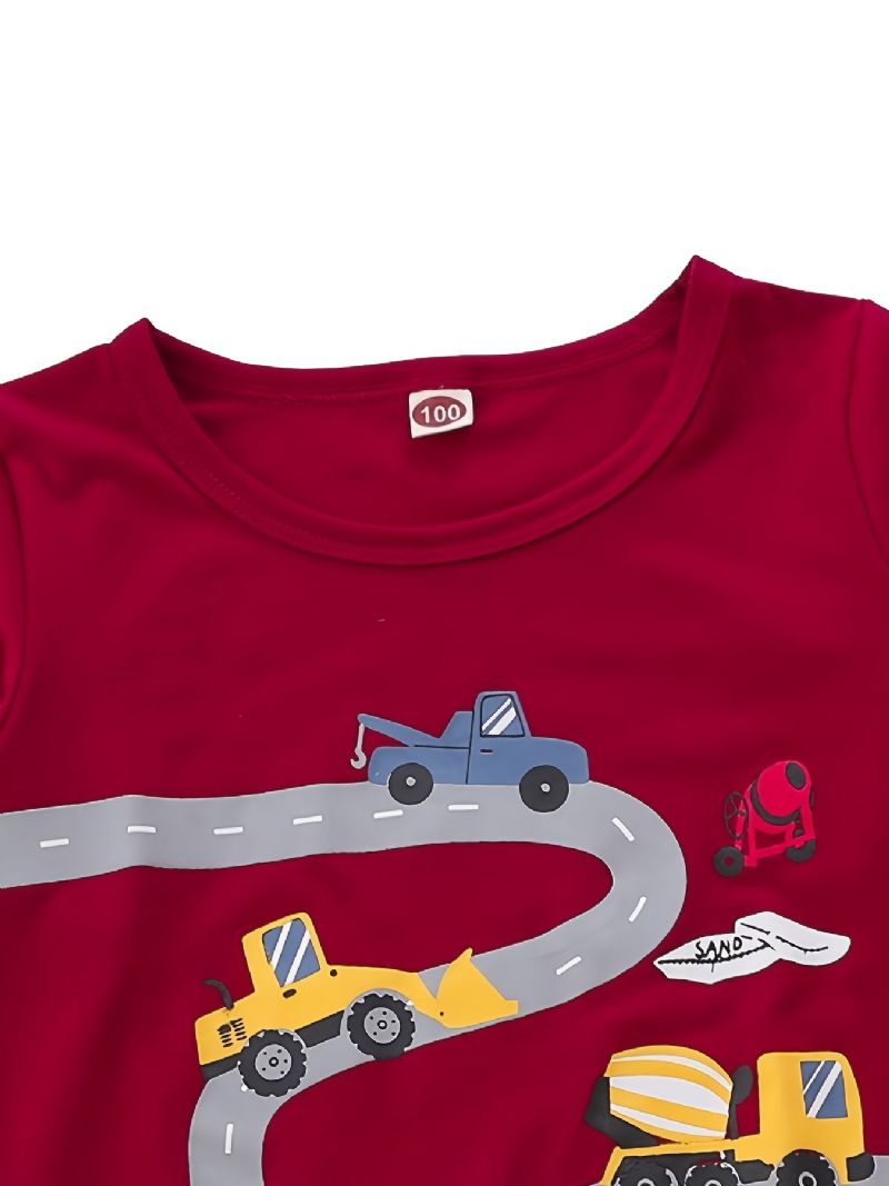 Toddler Poikien Pj Car Graphic Print Pyöreä Pääntie Pitkähihaiset Housut Lasten Vaatteet