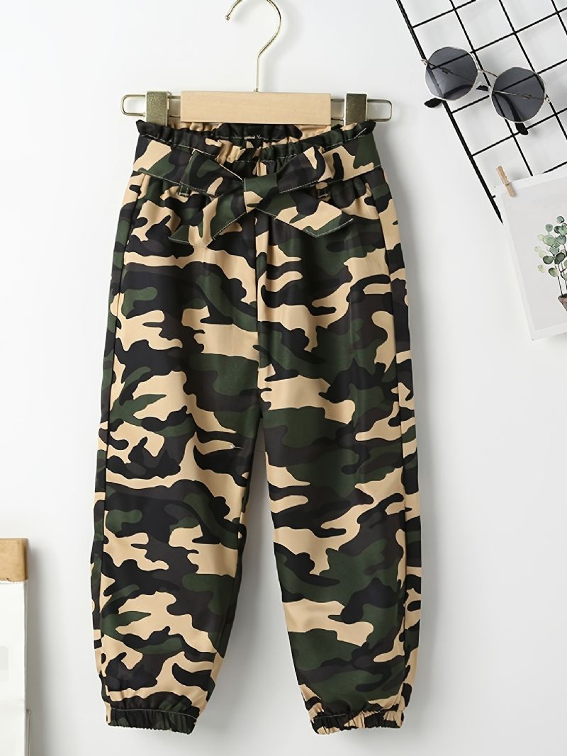 Tyttöjen Camo Print Kapenevat Housut Vyöllä Syksyn Talveksi Uudet