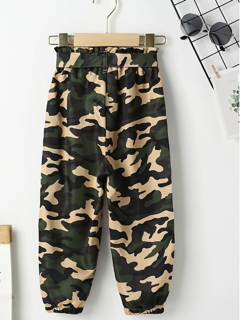 Tyttöjen Camo Print Kapenevat Housut Vyöllä Syksyn Talveksi Uudet