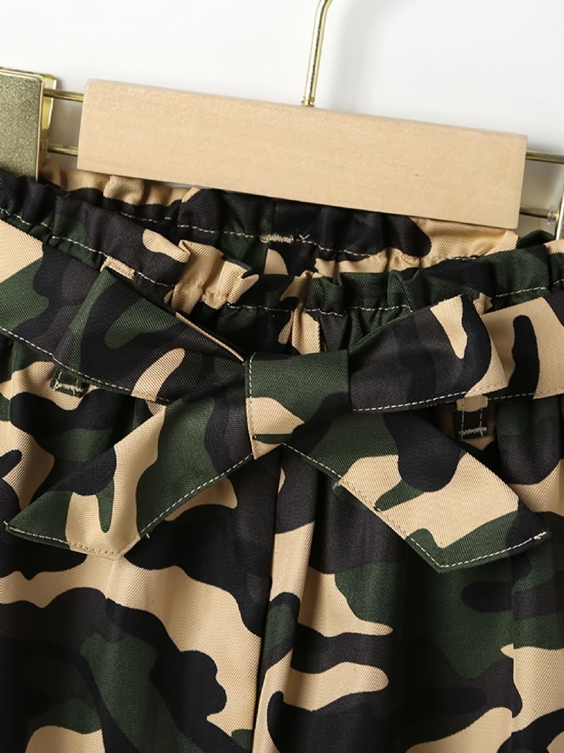 Tyttöjen Camo Print Kapenevat Housut Vyöllä Syksyn Talveksi Uudet