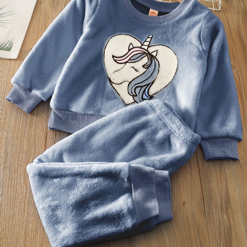 Tyttöjen Fleece Unicorn Pullover Top + Housut Setti Lastenvaatteet