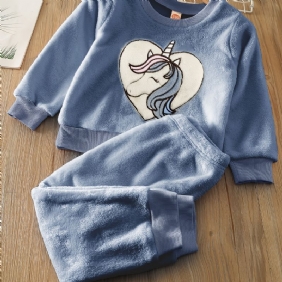 Tyttöjen Fleece Unicorn Pullover Top + Housut Setti Lastenvaatteet