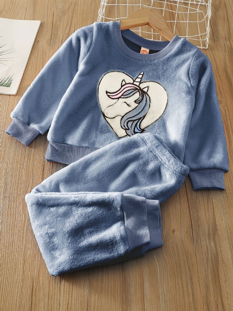 Tyttöjen Fleece Unicorn Pullover Top + Housut Setti Lastenvaatteet