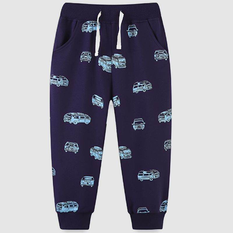 Vauvan Poikien Cartoon Car Print Lenkkihousut Lasten Joustava Vyötärö Sport Jogger Pants