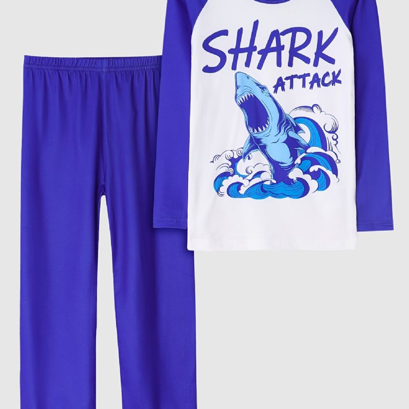 Vauvan Pyjamat Perheasu Shark Print Pyöreäkaula-aukoinen Pitkähihainen Toppi & Housutsetti Pojille Tytöille Lasten Vaatteet