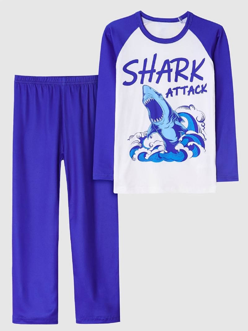 Vauvan Pyjamat Perheasu Shark Print Pyöreäkaula-aukoinen Pitkähihainen Toppi & Housutsetti Pojille Tytöille Lasten Vaatteet