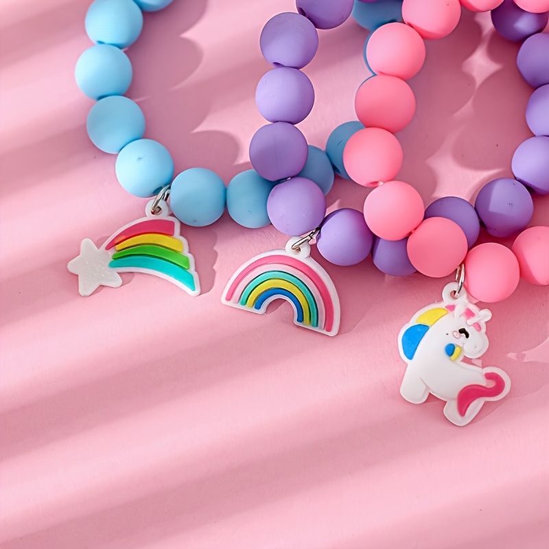3kpl Rainbow Unicorn Solid Soft Beads Rannekoru Lapsille