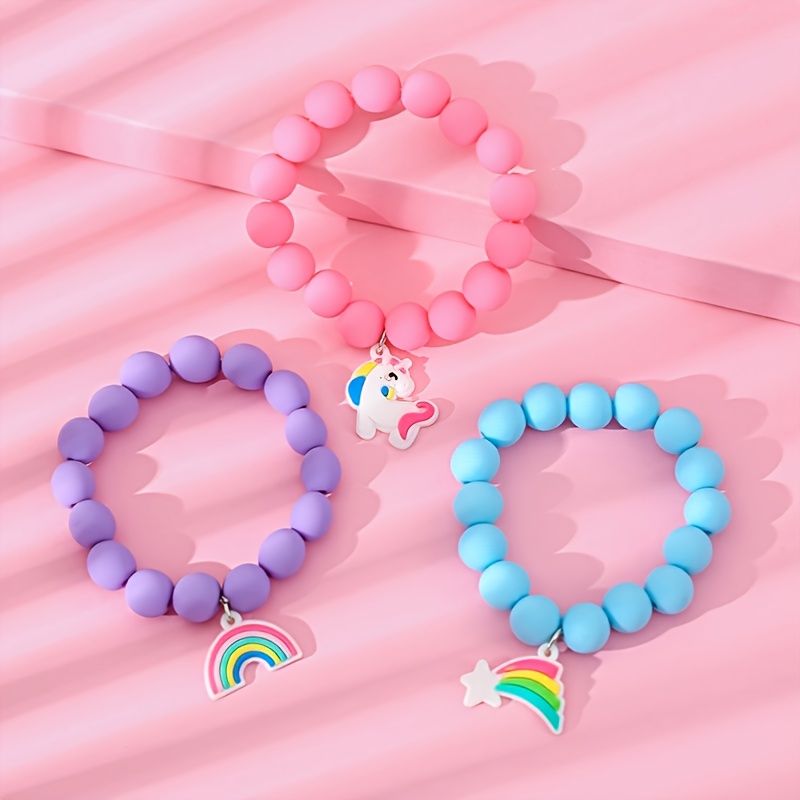 3kpl Rainbow Unicorn Solid Soft Beads Rannekoru Lapsille