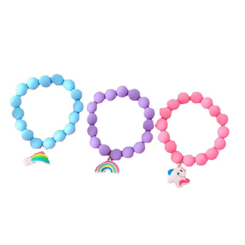 3kpl Rainbow Unicorn Solid Soft Beads Rannekoru Lapsille