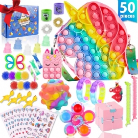 Pop Lelut Kukkaro Crossbody Pack Unicorn Rainbow Rannekoru Lompakko Spinners Bulkkisettisarja Box Luokkahuonejuhlissa Stressiä Lievittävä Lahja Tytöille Lapsille