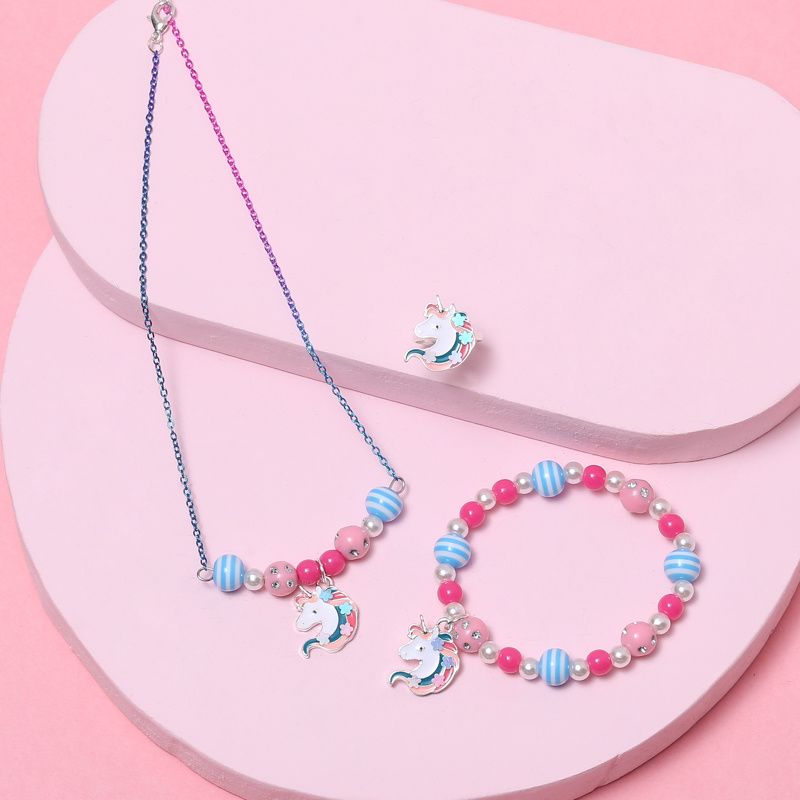 Toddler Tyttöjen Unicorn Charm Kaulakoru Rannekoru Sormussetti