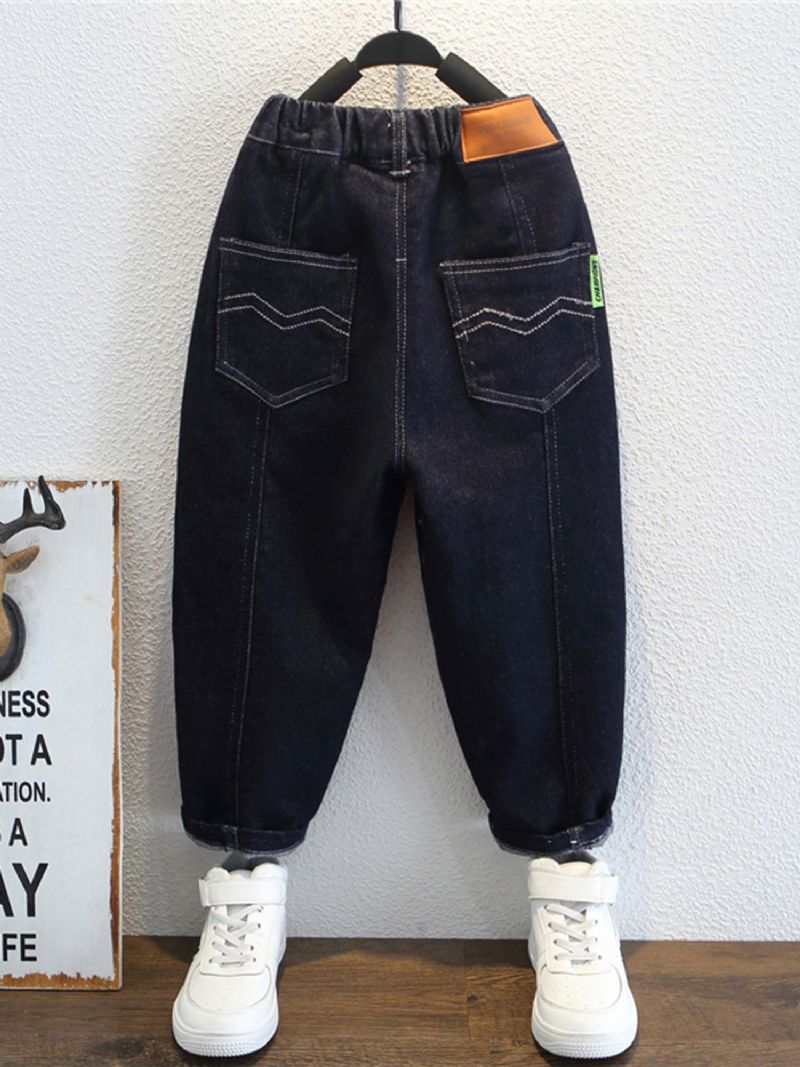 1kpl Poikien Casual Denim Farkut Taskulla Talveksi