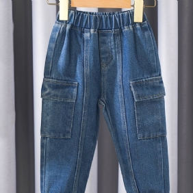 2022 Uudet Tyttöjen Poikien Solid Denim Casual Jeans Jogger Pants