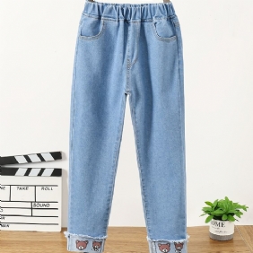 Lasten Tyttöjen Casual Denim Cartoon Bear Print Farkut Kevät Syksy