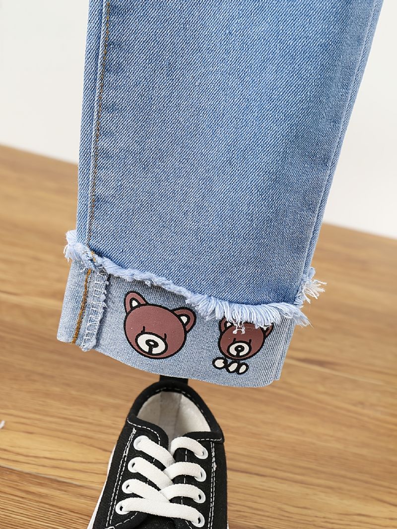 Lasten Tyttöjen Casual Denim Cartoon Bear Print Farkut Kevät Syksy