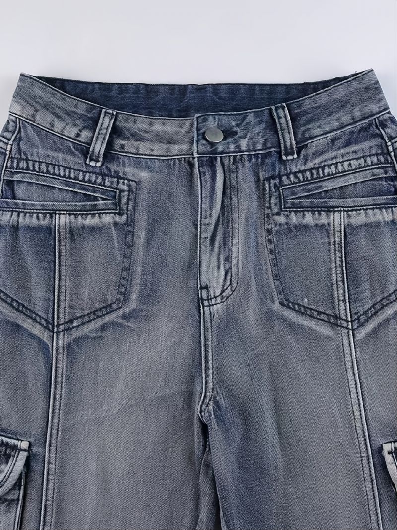 Naisten Korkeavyötäröiset Farkut Leveä Jalka Baggy Tyttöjen Y2k Style Denim Cargo Housut