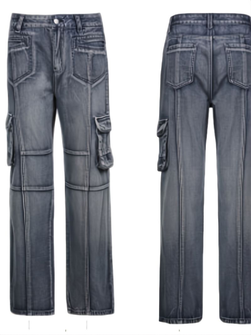 Naisten Korkeavyötäröiset Farkut Leveä Jalka Baggy Tyttöjen Y2k Style Denim Cargo Housut