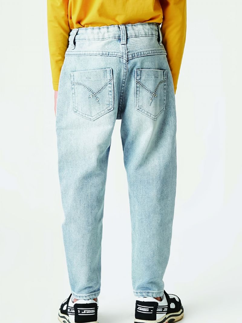 Poikien Casual Simple Vintage Straight Leg Denim Farkut Vaaleansininen