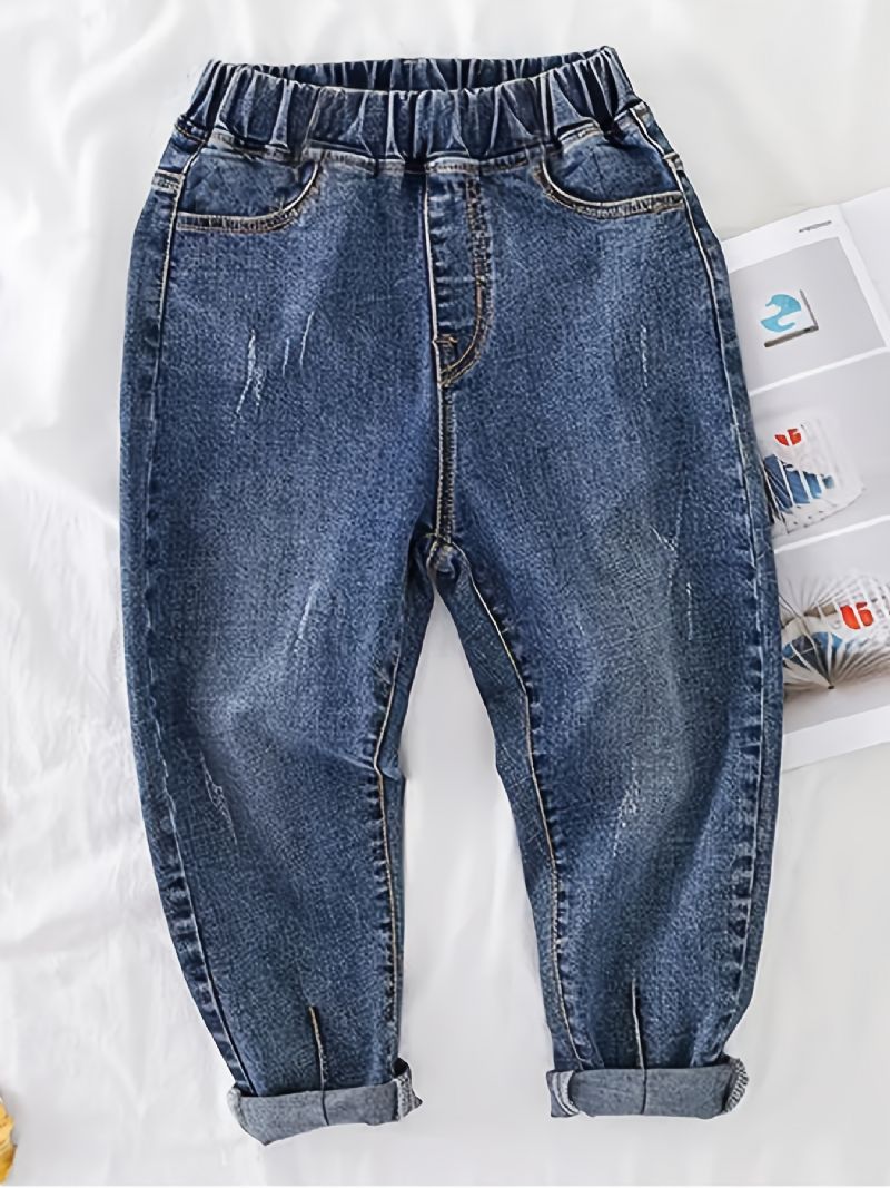 Poikien Rento Vintage Denim Farkut Joustavat Vyötäröhousut Kevään Syksyyn