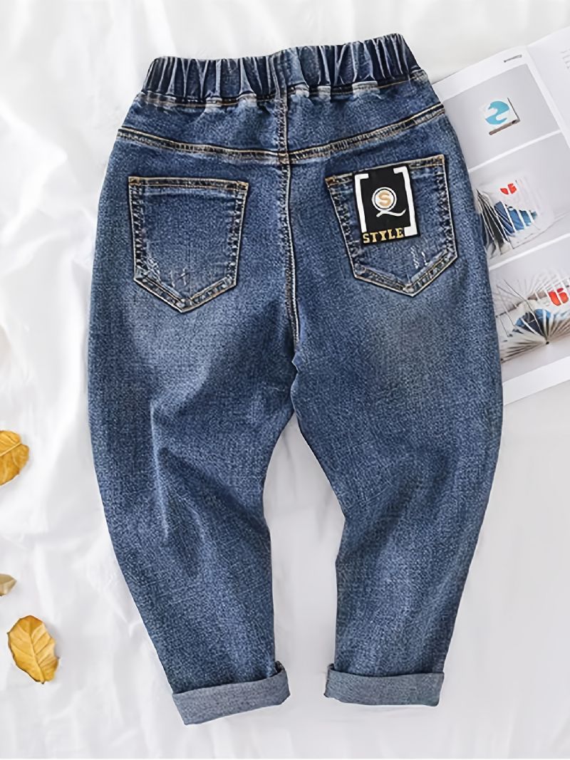 Poikien Rento Vintage Denim Farkut Joustavat Vyötäröhousut Kevään Syksyyn